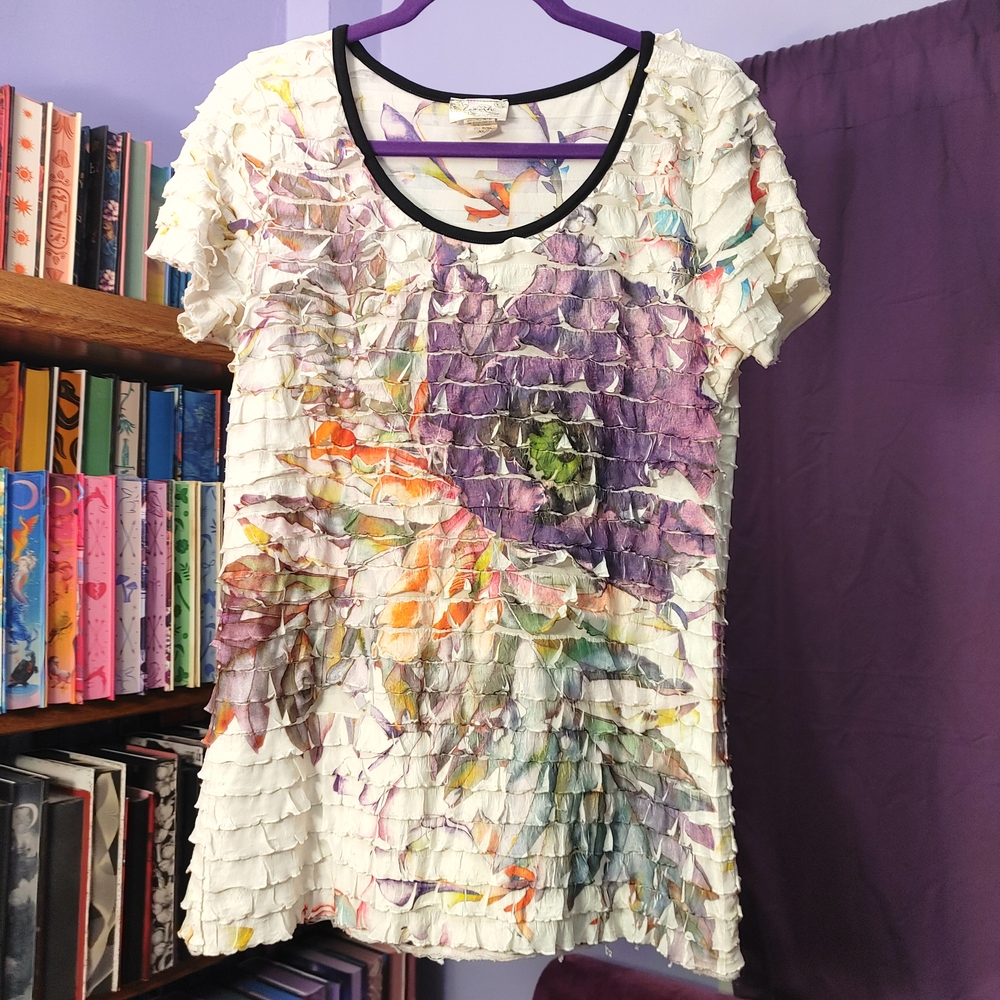 Lavish Floral Tiered Ruffle Short Sleeve Top Size XL
